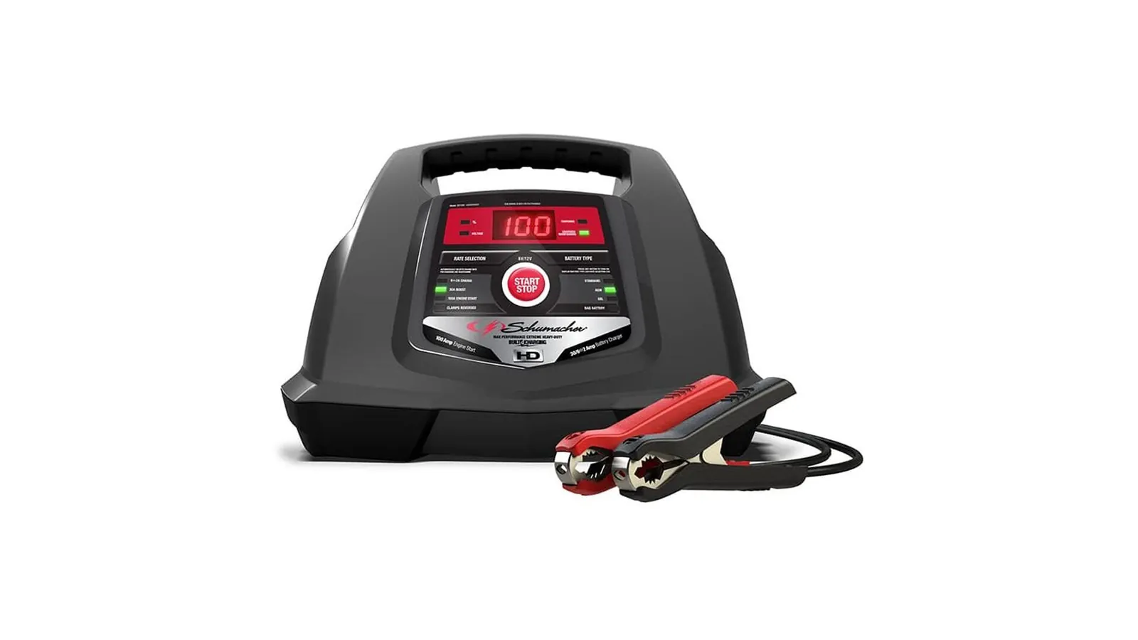 Comparison of smart, manual, and basic car battery chargers on workbench.