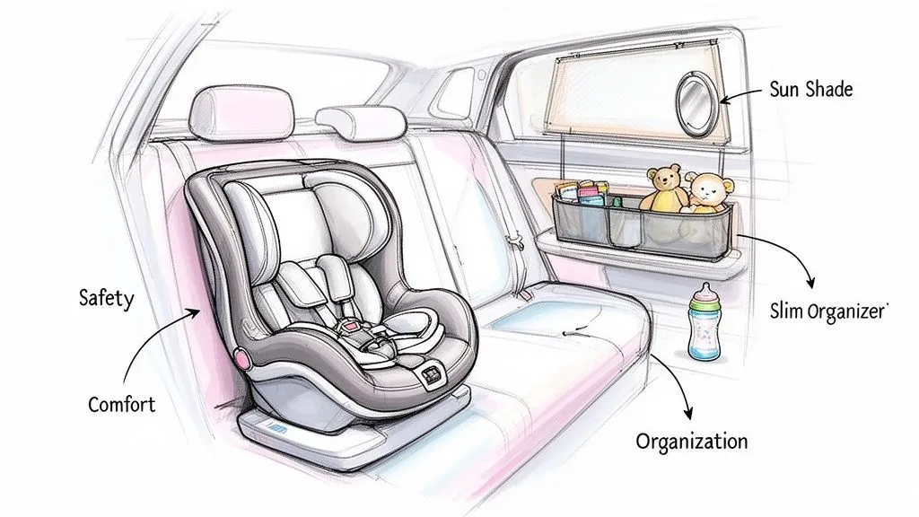 Different types of car seat organizers displayed together for easy visual comparison.