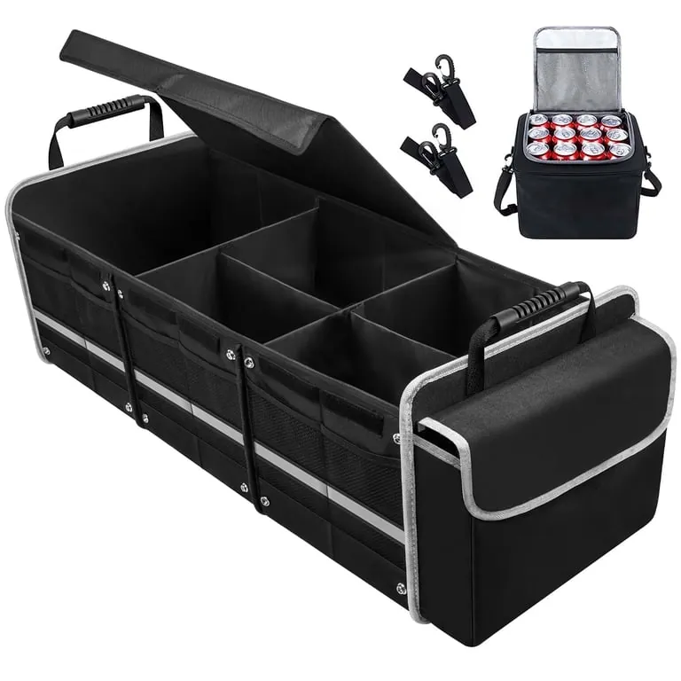 Hard-lid cargo box installed inside an SUV trunk