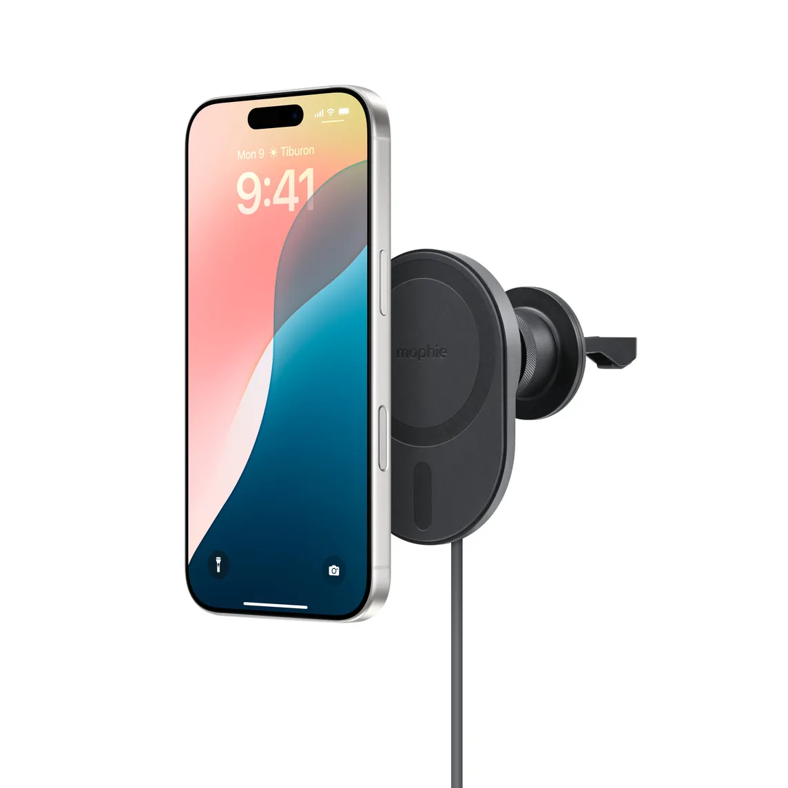 Power adapter connected to wireless car charger in vehicle